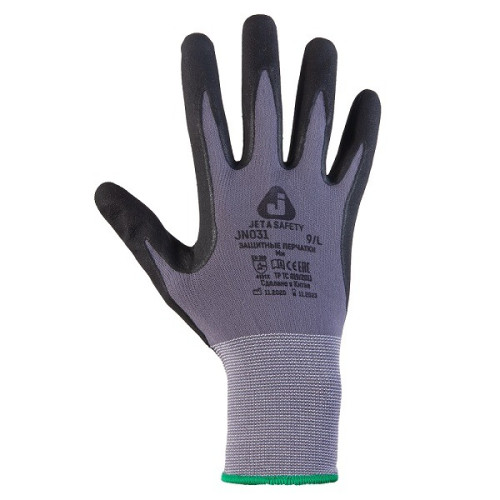 Перчатки из полиэфирной пряжи с микронитриловым покрытием Jeta Safety JN031 серые Перчатки из полиэфирной пряжи с микронитриловым покрытием Jeta Safety JN031 серые