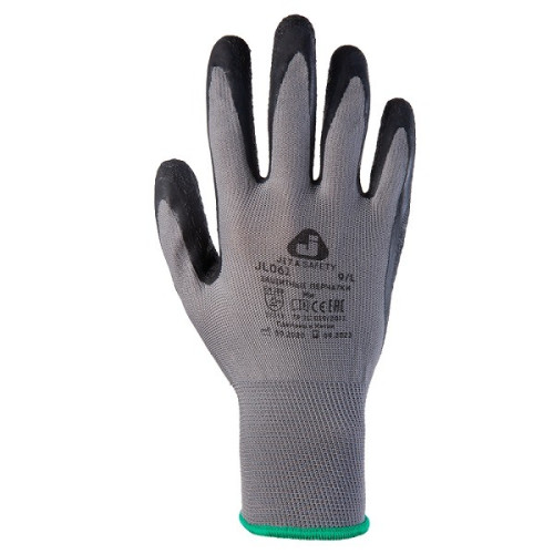 Перчатки из полиэфирной пряжи c рельефным латексным покрытием Jeta Safety JL061 серые Перчатки из полиэфирной пряжи c рельефным латексным покрытием Jeta Safety JL061 серые