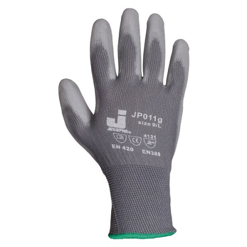 Перчатки защитные из полиэфира с полиуретановым покрытием Jeta Safety JP011g серые Перчатки защитные из полиэфира с полиуретановым покрытием Jeta Safety JP011g серые